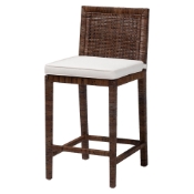 bali & pari Sofia Rattan Counter Stool with Mahogany Wood Frame - Handwoven Wicker Counter Height Chair with Cushion, Coastal Boho Style Kitchen Island Seating, Antique Coffee